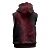 Viking Dragon Longship Helm of Awe Sleeveless Zip Hoodie Nordic Mythology Tribal Engraving Style