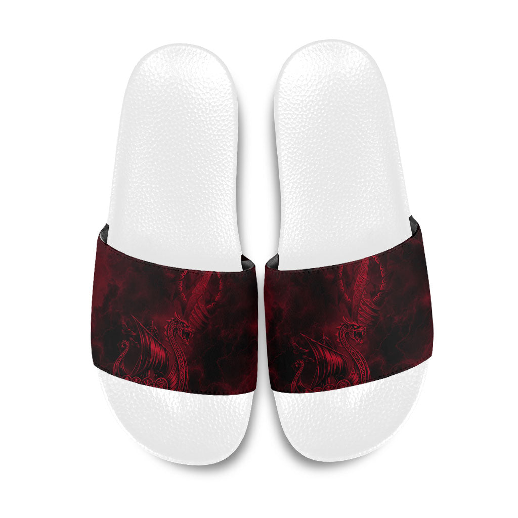 Viking Dragon Longship Helm of Awe Slide Sandals Nordic Mythology Tribal Engraving Style