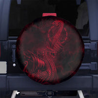 Viking Dragon Longship Helm of Awe Spare Tire Cover Nordic Mythology Tribal Engraving Style