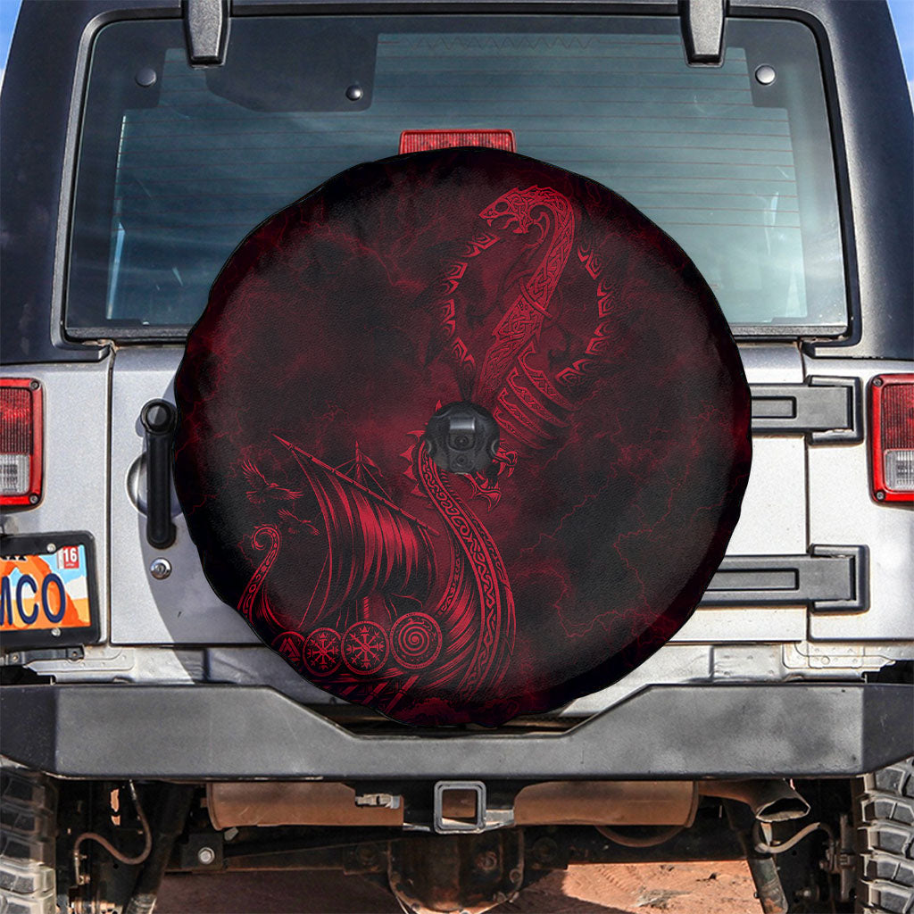 Viking Dragon Longship Helm of Awe Spare Tire Cover Nordic Mythology Tribal Engraving Style