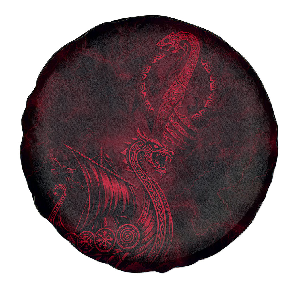 Viking Dragon Longship Helm of Awe Spare Tire Cover Nordic Mythology Tribal Engraving Style