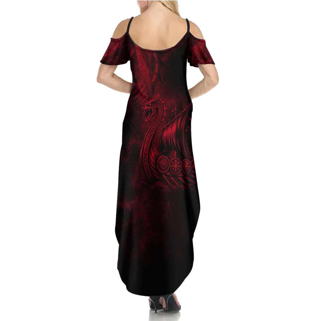 Viking Dragon Longship Helm of Awe Summer Maxi Dress Nordic Mythology Tribal Engraving Style