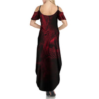 Viking Dragon Longship Helm of Awe Summer Maxi Dress Nordic Mythology Tribal Engraving Style
