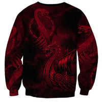 Viking Dragon Longship Helm of Awe Sweatshirt Nordic Mythology Tribal Engraving Style