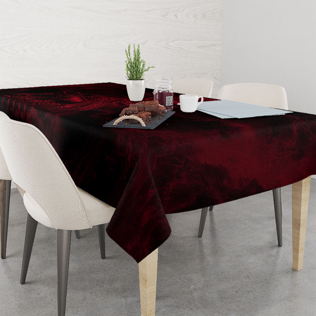 Viking Dragon Longship Helm of Awe Tablecloth Nordic Mythology Tribal Engraving Style
