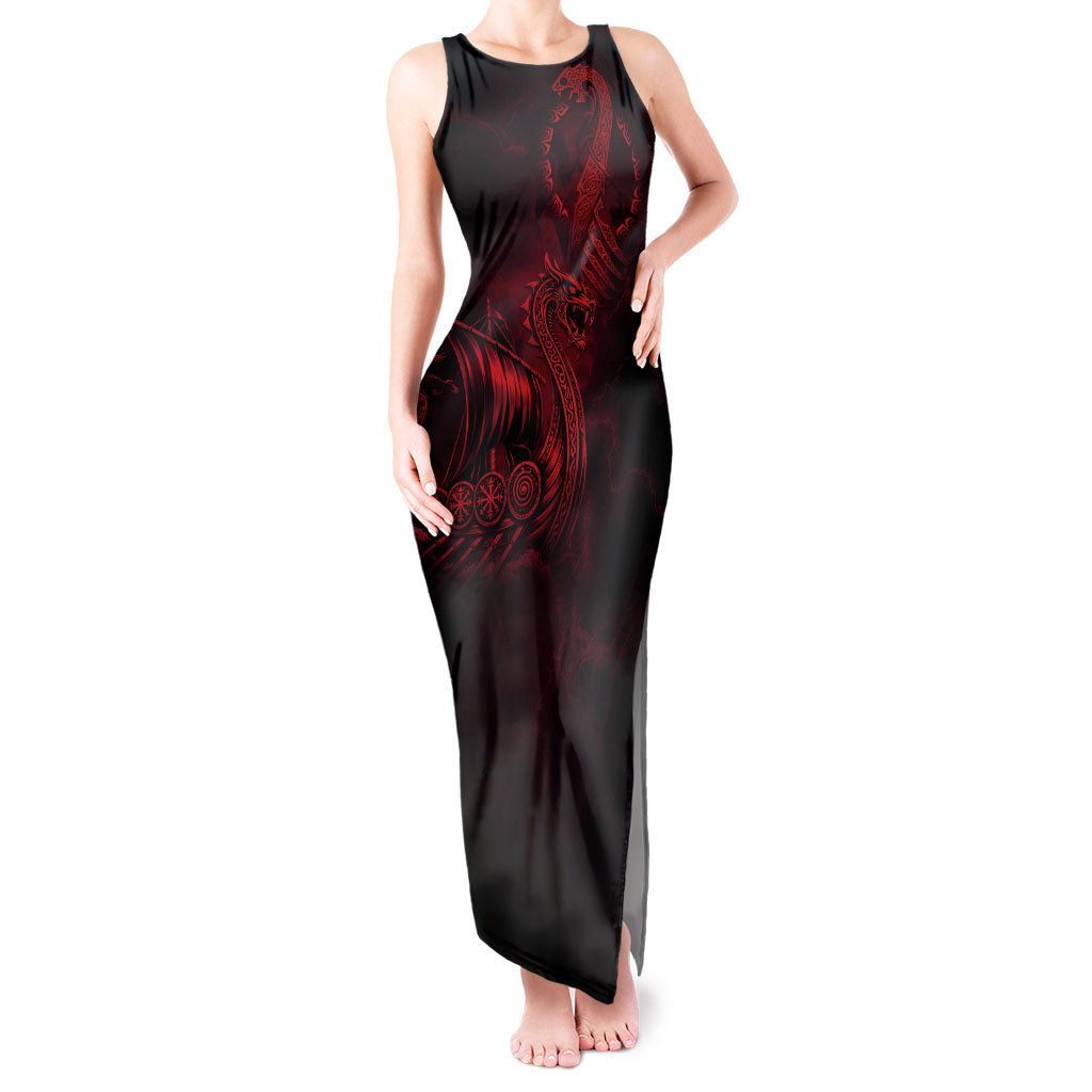 Viking Dragon Longship Helm of Awe Tank Maxi Dress Nordic Mythology Tribal Engraving Style