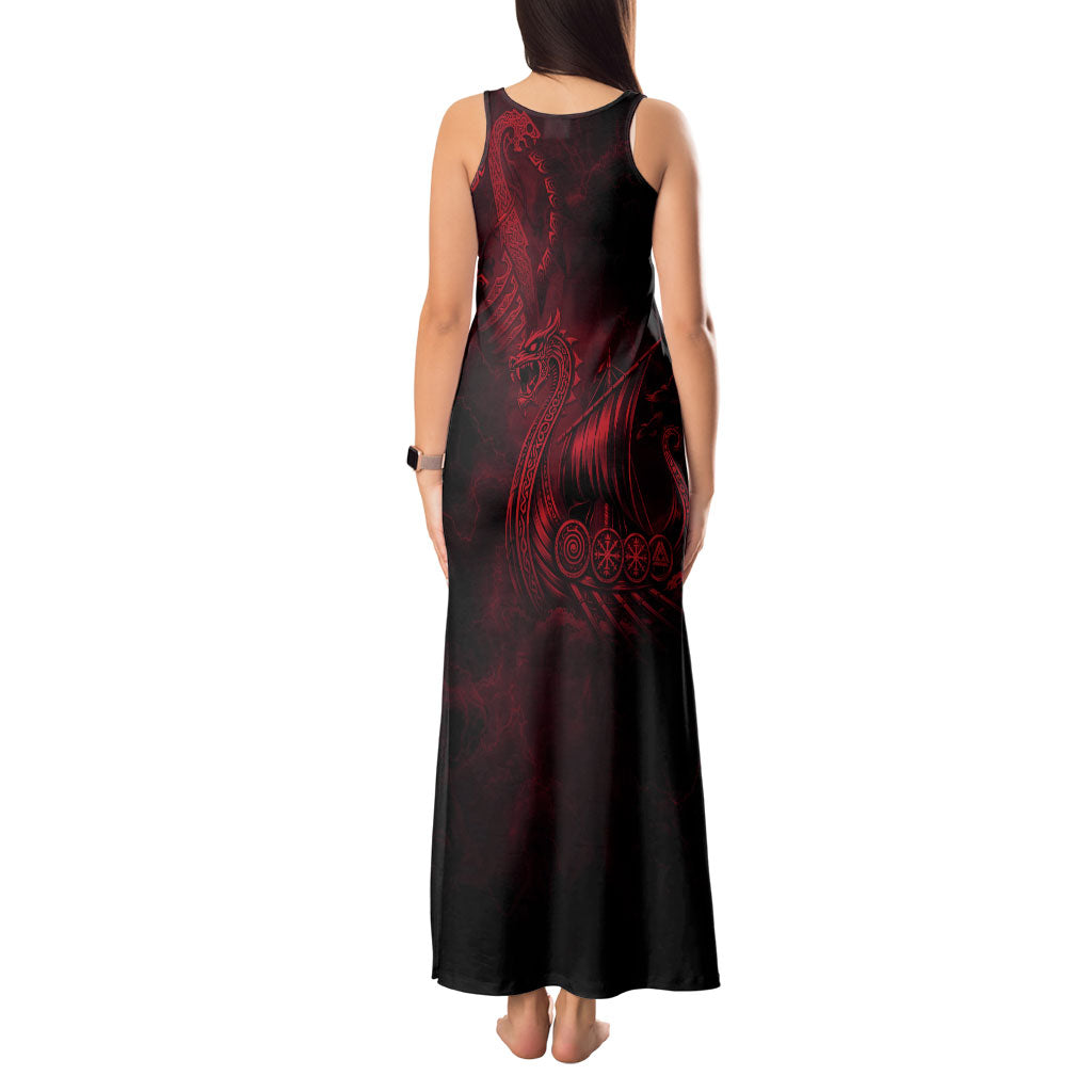 Viking Dragon Longship Helm of Awe Tank Maxi Dress Nordic Mythology Tribal Engraving Style