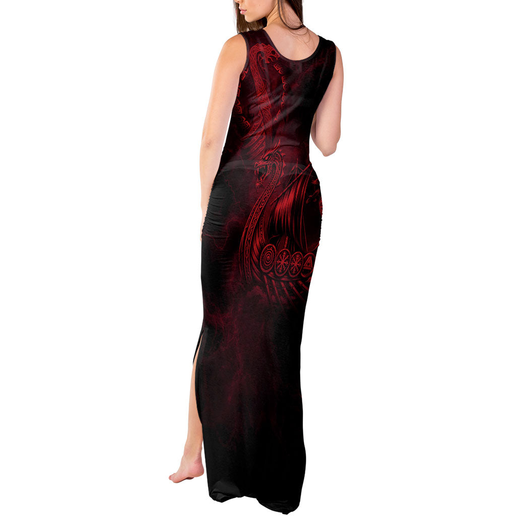 Viking Dragon Longship Helm of Awe Tank Maxi Dress Nordic Mythology Tribal Engraving Style