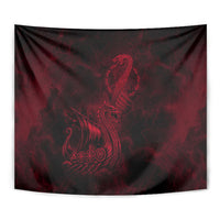 Viking Dragon Longship Helm of Awe Tapestry Nordic Mythology Tribal Engraving Style