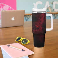 Viking Dragon Longship Helm of Awe Tumbler With Handle Nordic Mythology Tribal Engraving Style