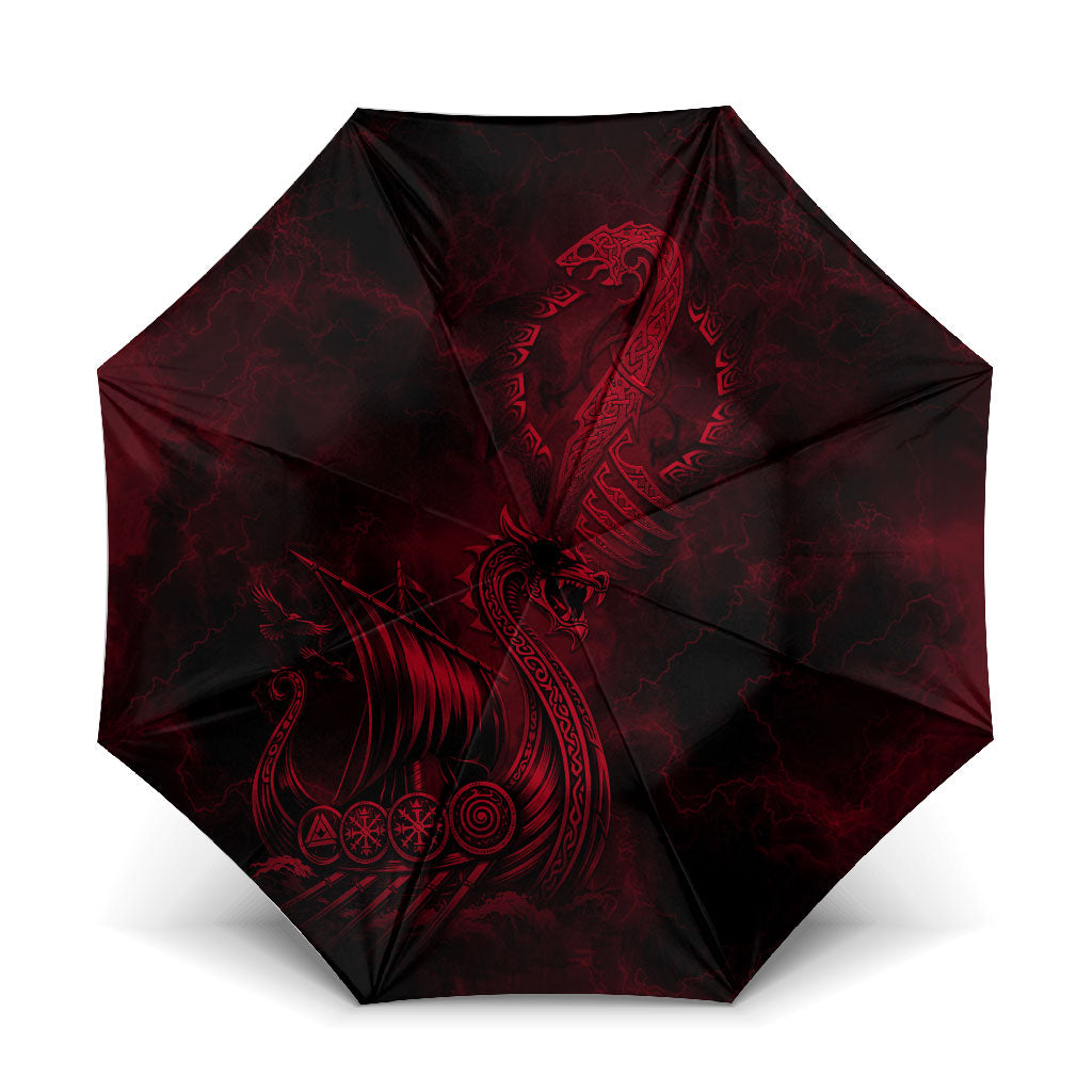 Viking Dragon Longship Helm of Awe Umbrella Nordic Mythology Tribal Engraving Style