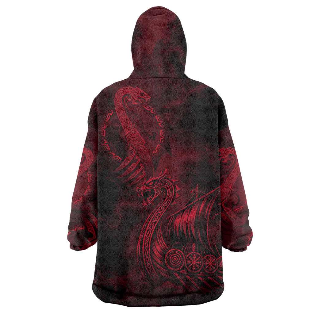 Viking Dragon Longship Helm of Awe Wearable Blanket Hoodie Nordic Mythology Tribal Engraving Style
