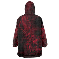 Viking Dragon Longship Helm of Awe Wearable Blanket Hoodie Nordic Mythology Tribal Engraving Style