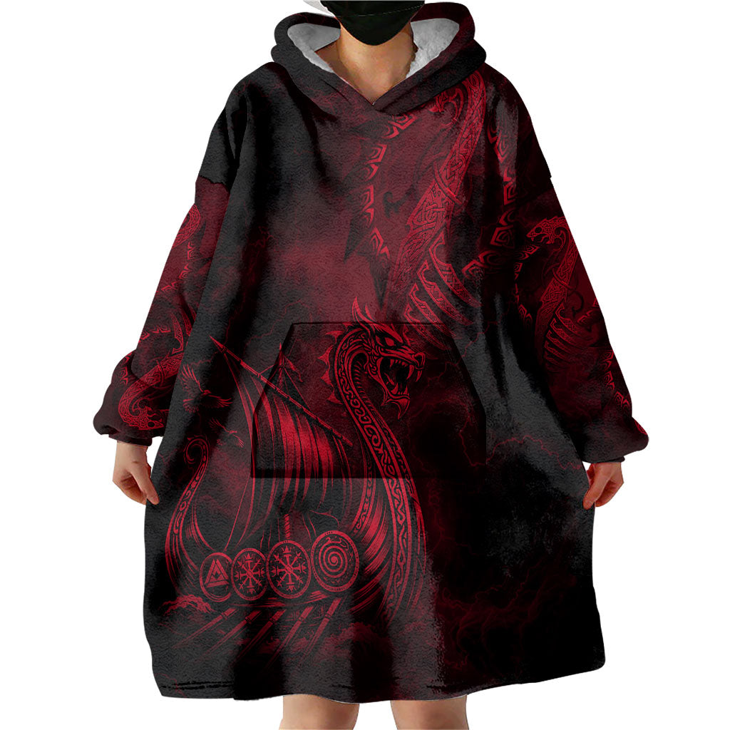 Viking Dragon Longship Helm of Awe Wearable Blanket Hoodie Nordic Mythology Tribal Engraving Style