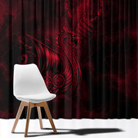 Viking Dragon Longship Helm of Awe Window Curtain Nordic Mythology Tribal Engraving Style