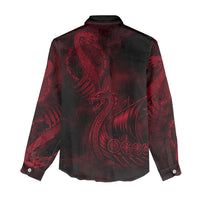 Viking Dragon Longship Helm of Awe Women Casual Shirt Nordic Mythology Tribal Engraving Style
