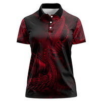 Viking Dragon Longship Helm of Awe Women Polo Shirt Nordic Mythology Tribal Engraving Style