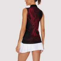 Viking Dragon Longship Helm of Awe Women Sleeveless Polo Shirt Nordic Mythology Tribal Engraving Style