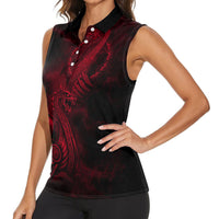 Viking Dragon Longship Helm of Awe Women Sleeveless Polo Shirt Nordic Mythology Tribal Engraving Style