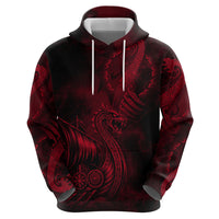 Viking Dragon Longship Helm of Awe Zip Hoodie Nordic Mythology Tribal Engraving Style
