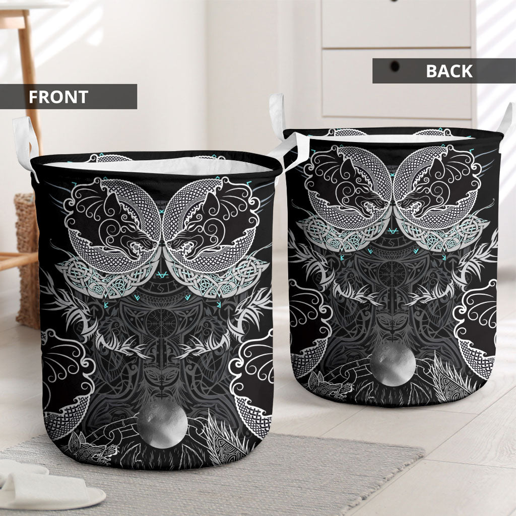 Viking Odin Ravens Wolves Vegvisir Laundry Basket Nordic Knotwork Mythology Engraving Style