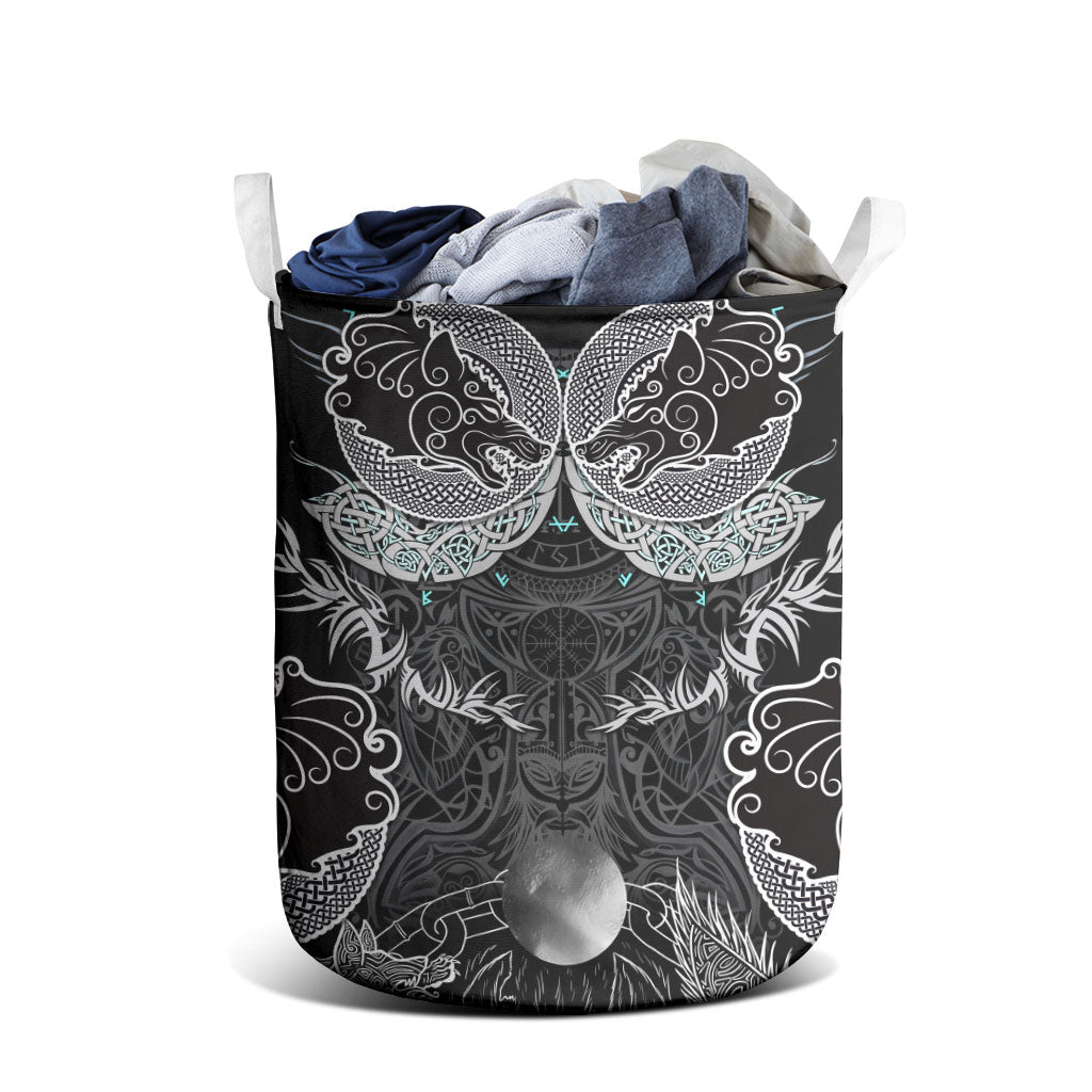 Viking Odin Ravens Wolves Vegvisir Laundry Basket Nordic Knotwork Mythology Engraving Style