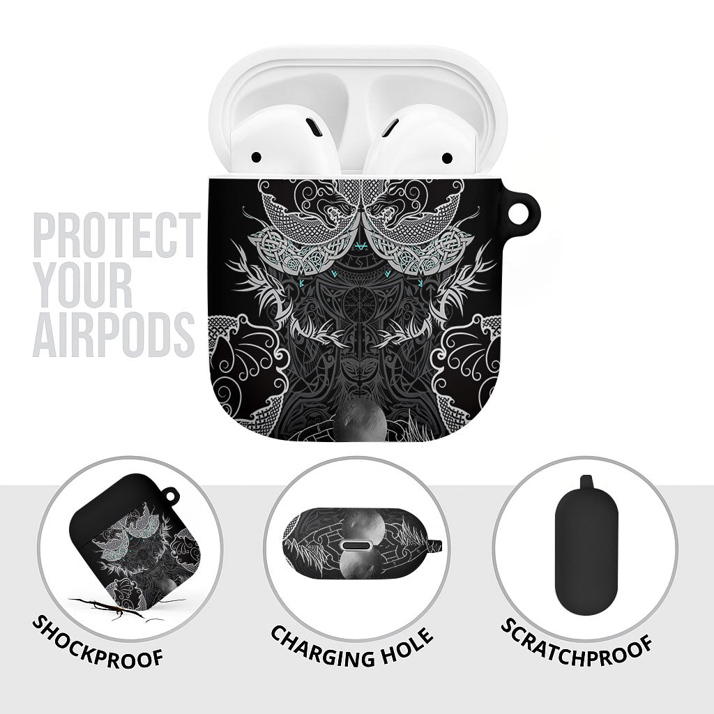 Viking Odin Ravens Wolves Vegvisir AirPods Case Nordic Knotwork Mythology Engraving Style
