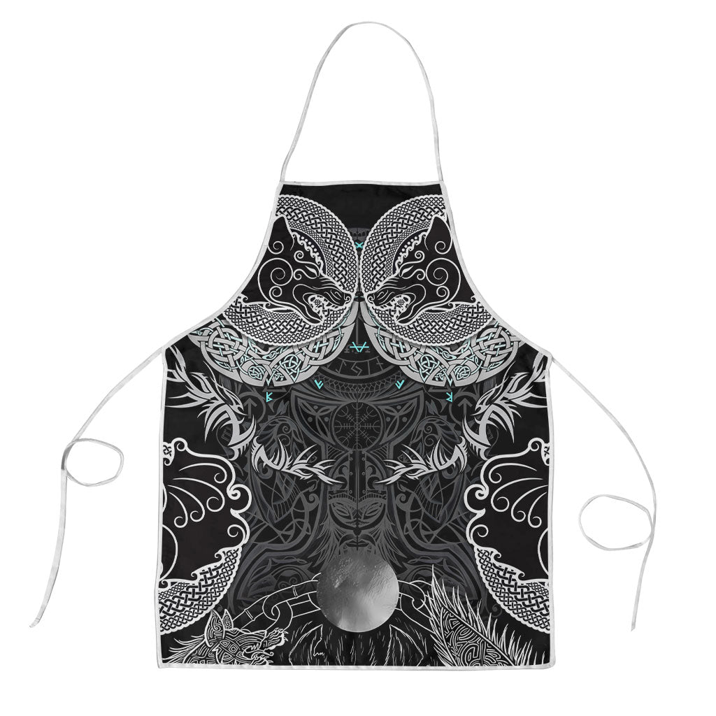 Viking Odin Ravens Wolves Vegvisir Apron Nordic Knotwork Mythology Engraving Style