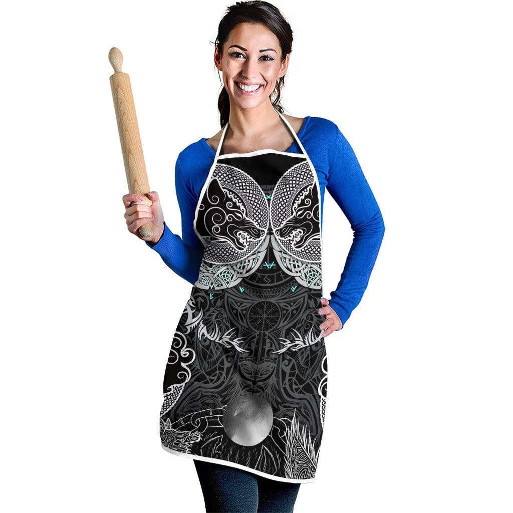 Viking Odin Ravens Wolves Vegvisir Apron Nordic Knotwork Mythology Engraving Style