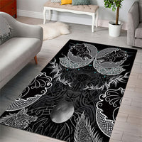 Viking Odin Ravens Wolves Vegvisir Area Rug Nordic Knotwork Mythology Engraving Style