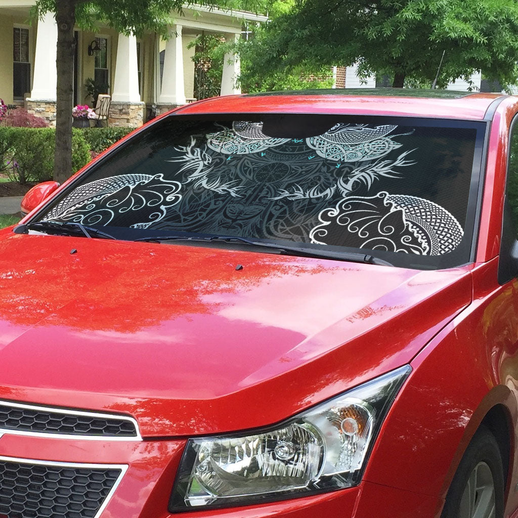 Viking Odin Ravens Wolves Vegvisir Auto Sun Shade Nordic Knotwork Mythology Engraving Style