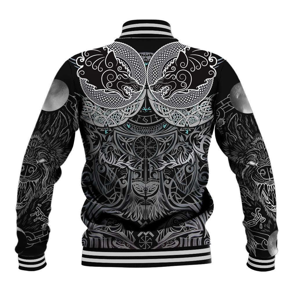 Viking Odin Ravens Wolves Vegvisir Baseball Jacket Nordic Knotwork Mythology Engraving Style