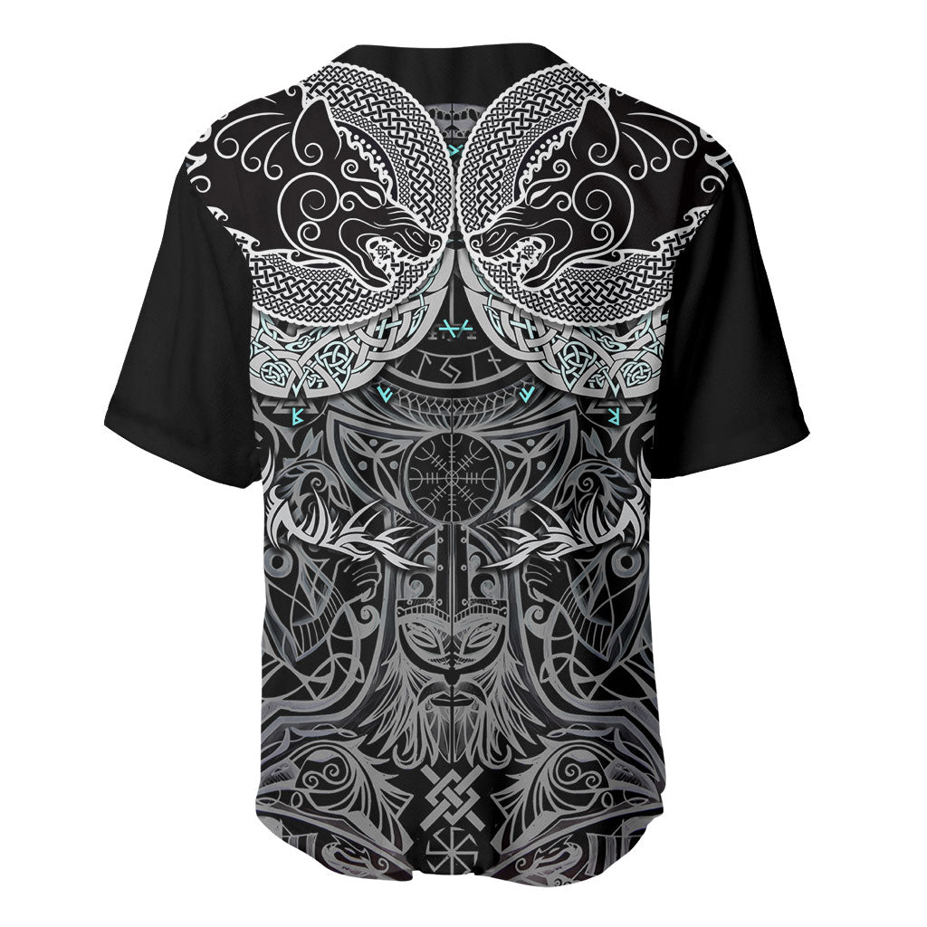 Viking Odin Ravens Wolves Vegvisir Baseball Jersey Nordic Knotwork Mythology Engraving Style