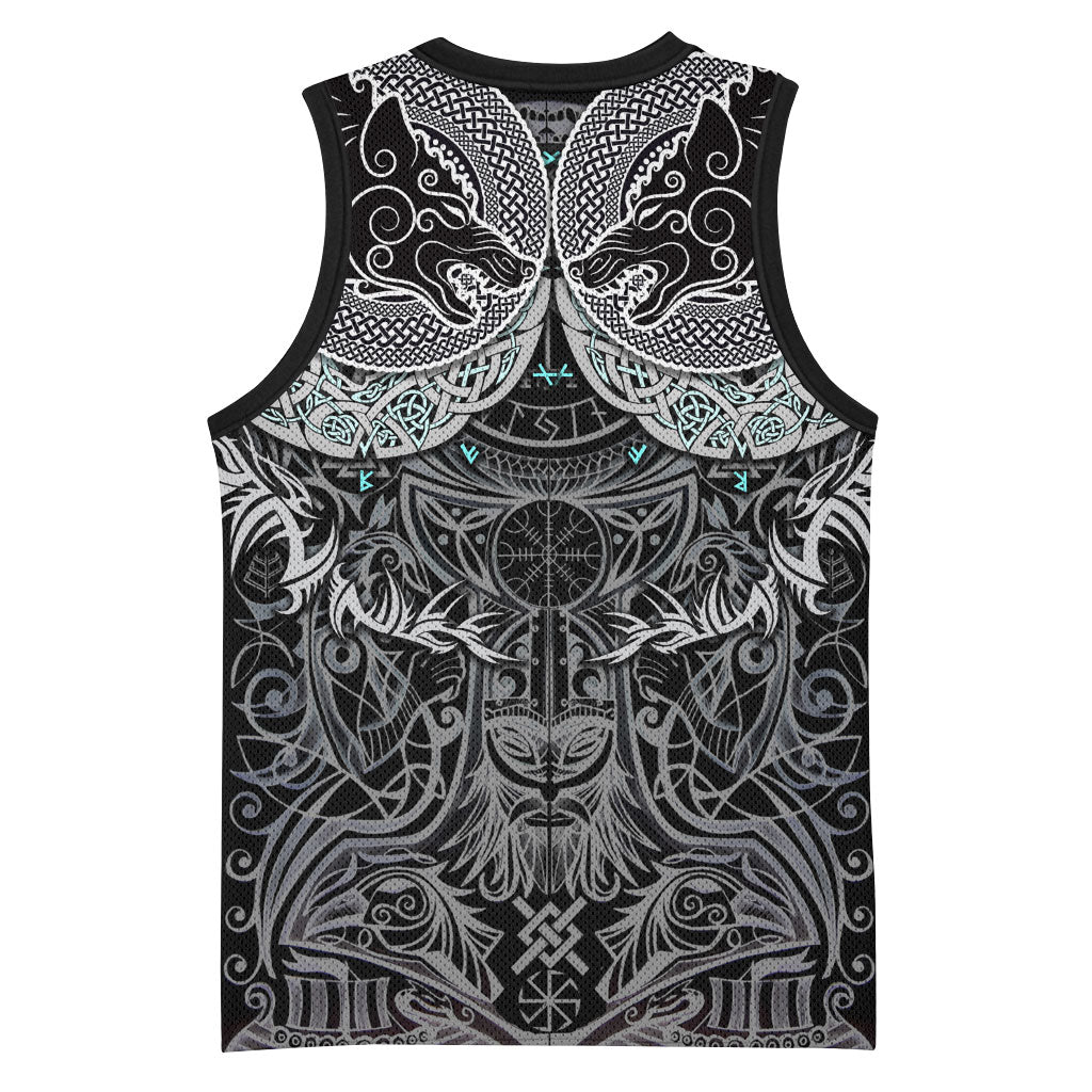 Viking Odin Ravens Wolves Vegvisir Basketball Jersey Nordic Knotwork Mythology Engraving Style