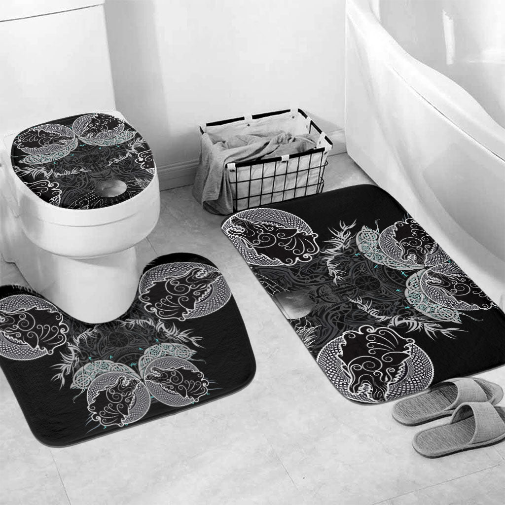 Viking Odin Ravens Wolves Vegvisir Bathroom Set Nordic Knotwork Mythology Engraving Style