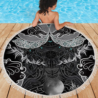 Viking Odin Ravens Wolves Vegvisir Beach Blanket Nordic Knotwork Mythology Engraving Style