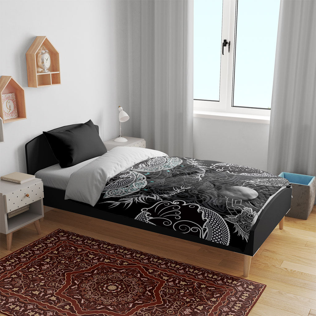 Viking Odin Ravens Wolves Vegvisir Bedding Set Nordic Knotwork Mythology Engraving Style