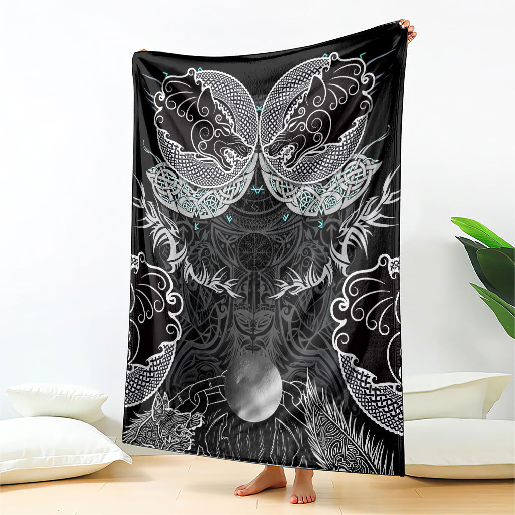 Viking Odin Ravens Wolves Vegvisir Blanket Nordic Knotwork Mythology Engraving Style