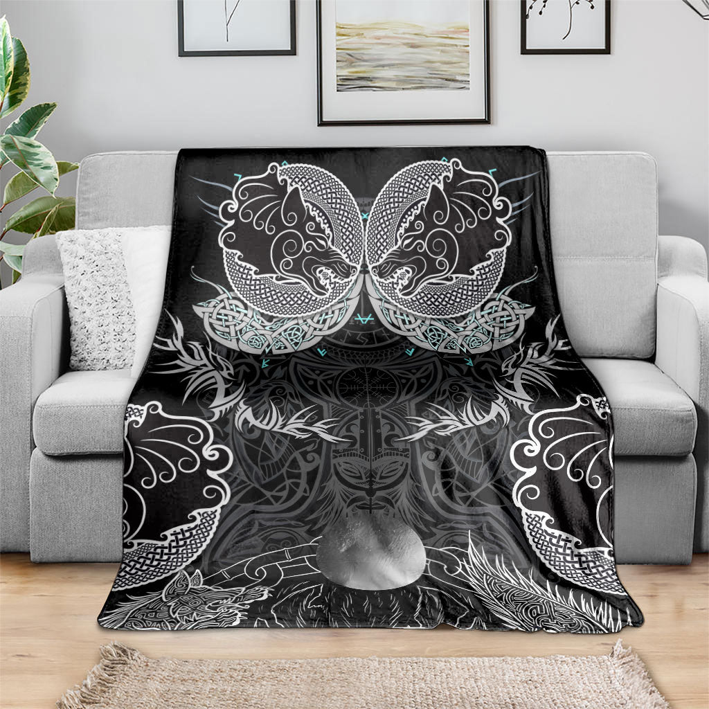 Viking Odin Ravens Wolves Vegvisir Blanket Nordic Knotwork Mythology Engraving Style