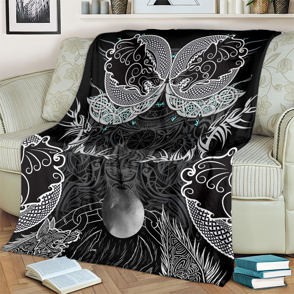 Viking Odin Ravens Wolves Vegvisir Blanket Nordic Knotwork Mythology Engraving Style