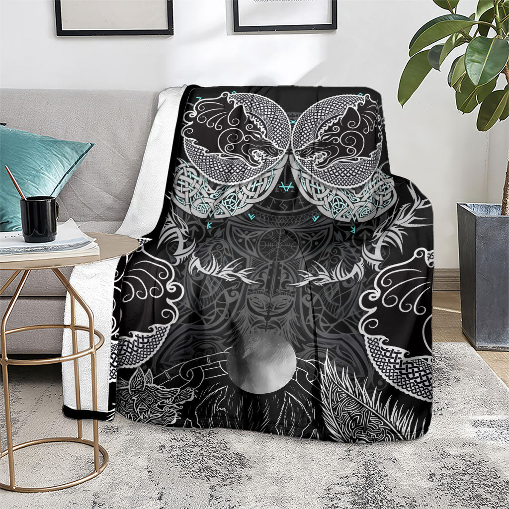 Viking Odin Ravens Wolves Vegvisir Blanket Nordic Knotwork Mythology Engraving Style