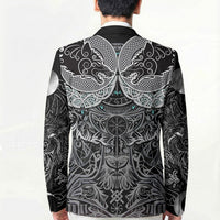 Viking Odin Ravens Wolves Vegvisir Blazer Nordic Knotwork Mythology Engraving Style