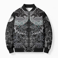 Viking Odin Ravens Wolves Vegvisir Bomber Puffer Jacket Nordic Knotwork Mythology Engraving Style