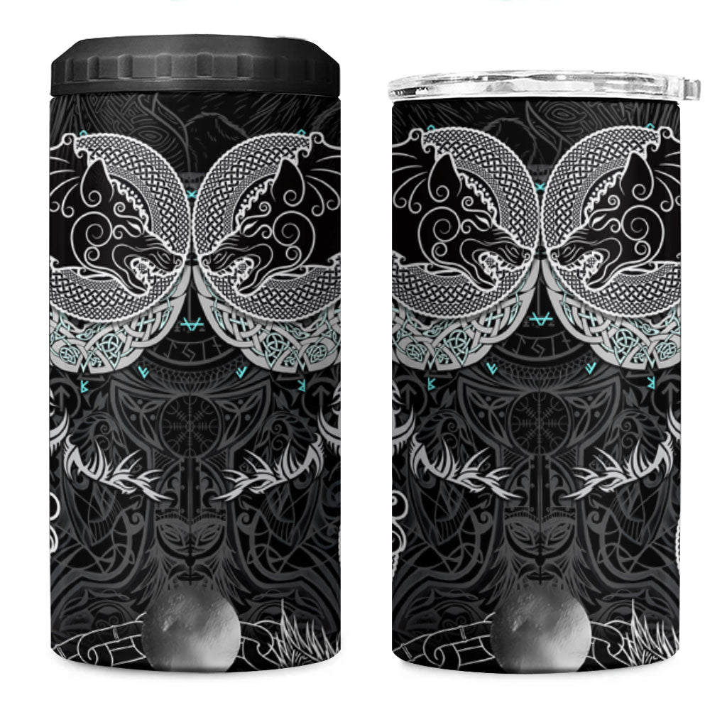 Viking Odin Ravens Wolves Vegvisir 4 in 1 Can Cooler Tumbler Nordic Knotwork Mythology Engraving Style