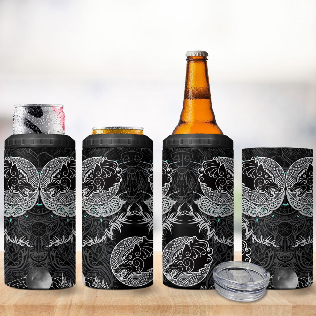 Viking Odin Ravens Wolves Vegvisir 4 in 1 Can Cooler Tumbler Nordic Knotwork Mythology Engraving Style