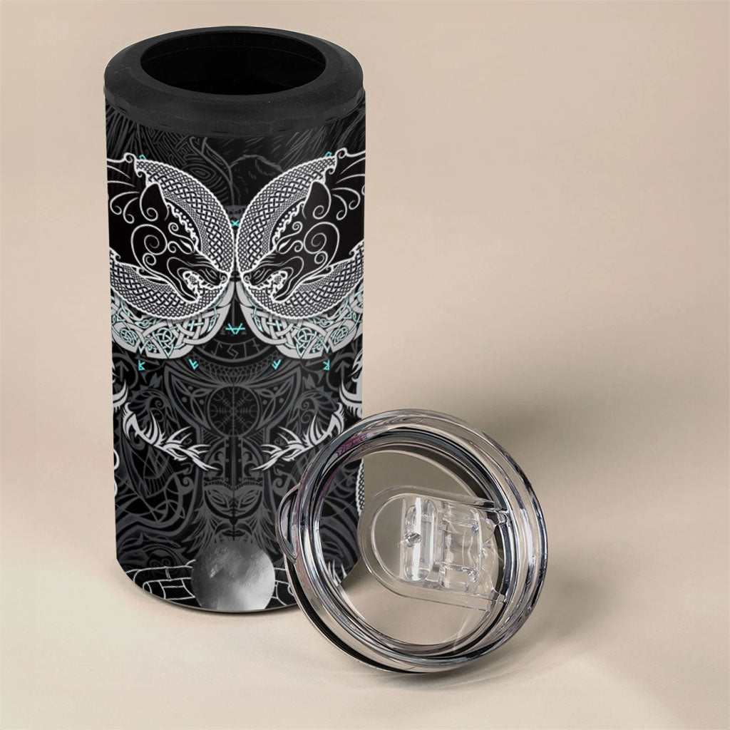 Viking Odin Ravens Wolves Vegvisir 4 in 1 Can Cooler Tumbler Nordic Knotwork Mythology Engraving Style