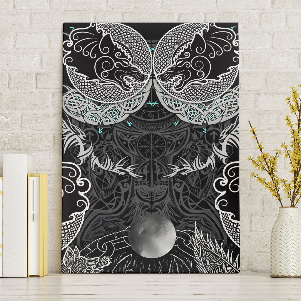 Viking Odin Ravens Wolves Vegvisir Canvas Wall Art Nordic Knotwork Mythology Engraving Style