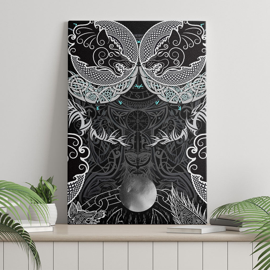 Viking Odin Ravens Wolves Vegvisir Canvas Wall Art Nordic Knotwork Mythology Engraving Style