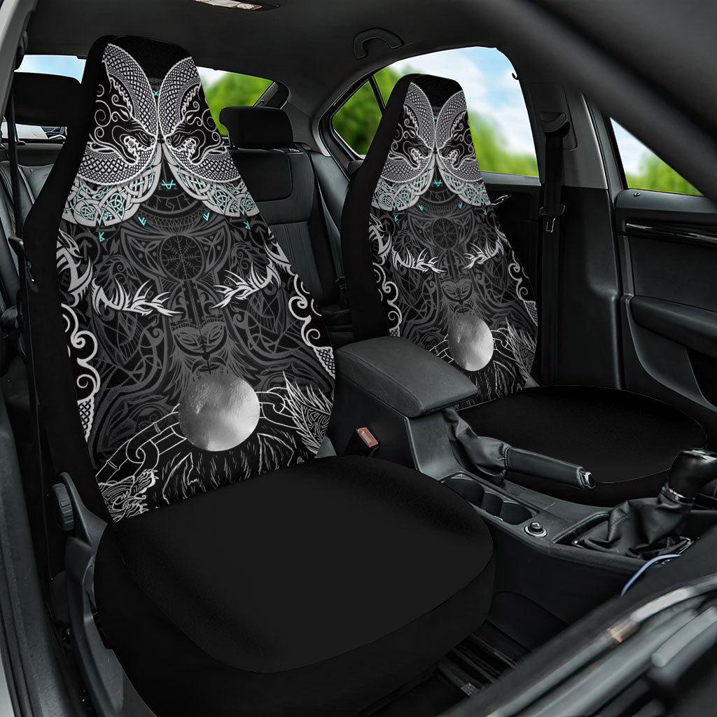 Viking Odin Ravens Wolves Vegvisir Car Seat Cover Nordic Knotwork Mythology Engraving Style