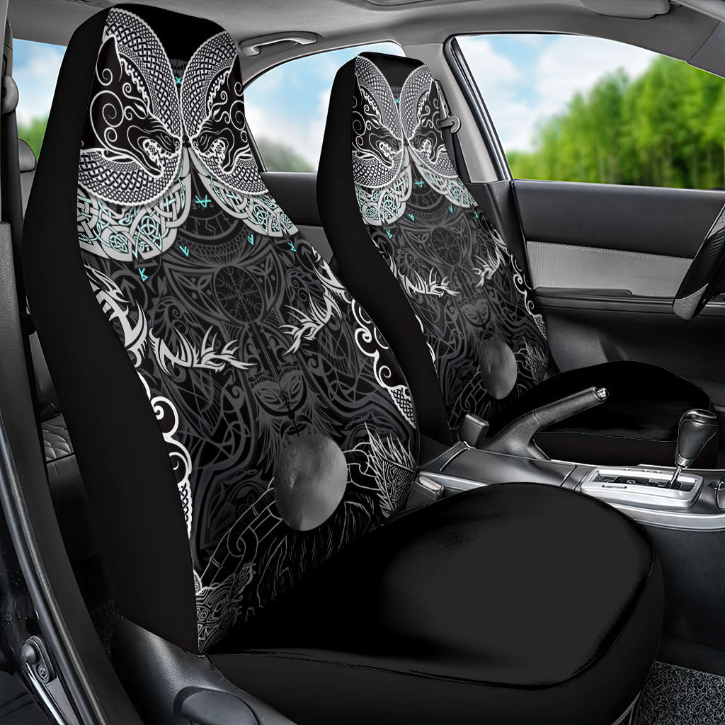 Viking Odin Ravens Wolves Vegvisir Car Seat Cover Nordic Knotwork Mythology Engraving Style